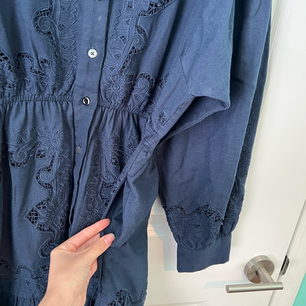 SEA NEW YORK Anita Eyelet Mini Dress in Cotton-linen Navy Size 8 - Picture 5 of 8